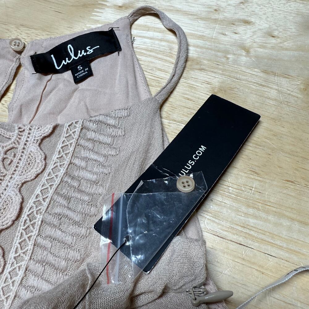 Lulus NWT For Life Beige Embroidered Maxi Dress Size S Crocheted Lace Gauzy - Picture 8 of 13
